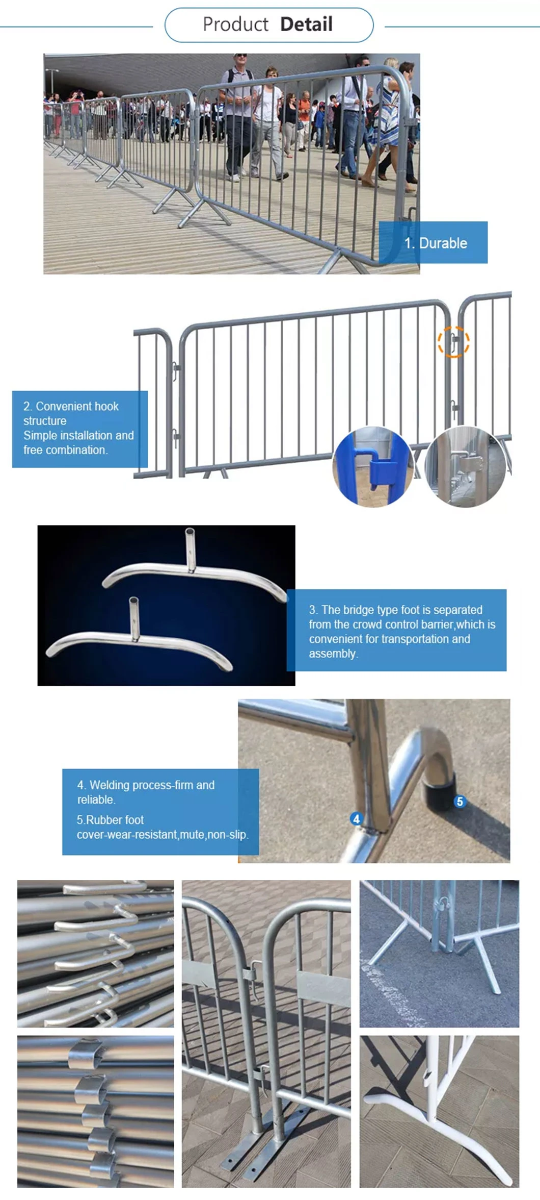 Detached Feet Galvanised Traffic Road Safety Pedestrian Crowd Control Barrier